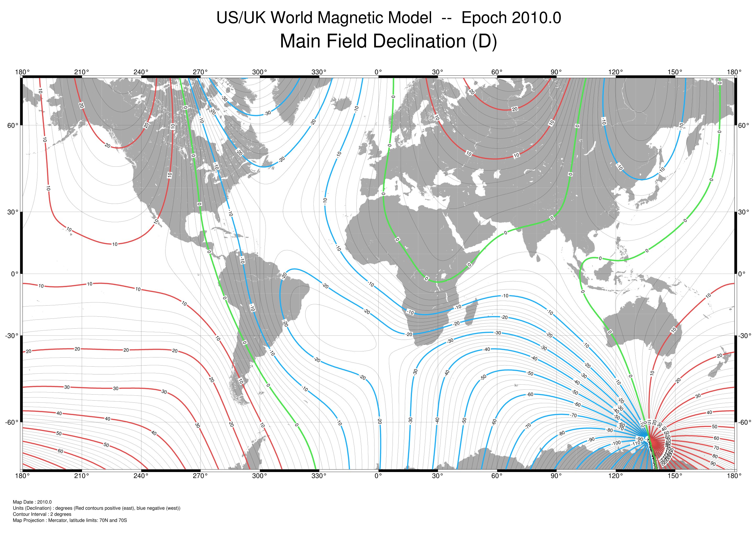 Us/uk World Magnetic model - Epoch 2020.0 Geomagnetic Longitude and Latitude. Reference field
